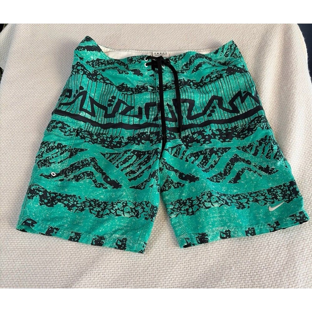 Nike Men’s Board Shorts Swim Trunks Size 34 Turquoise Yellow Graphic